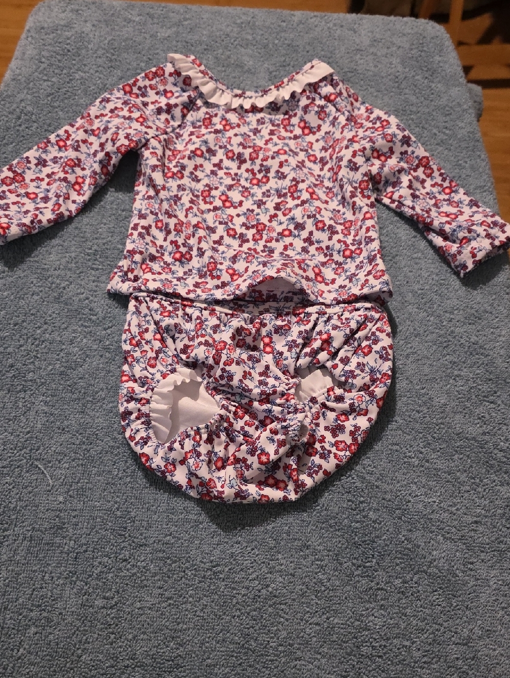 Janie and Jack White Floral Diaper Cover Set with Red & Blue Flowers